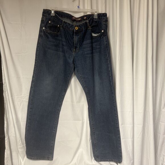 Christian Audigier Men Sz 42 Blue Denim Jeans Embroidered Black Panther